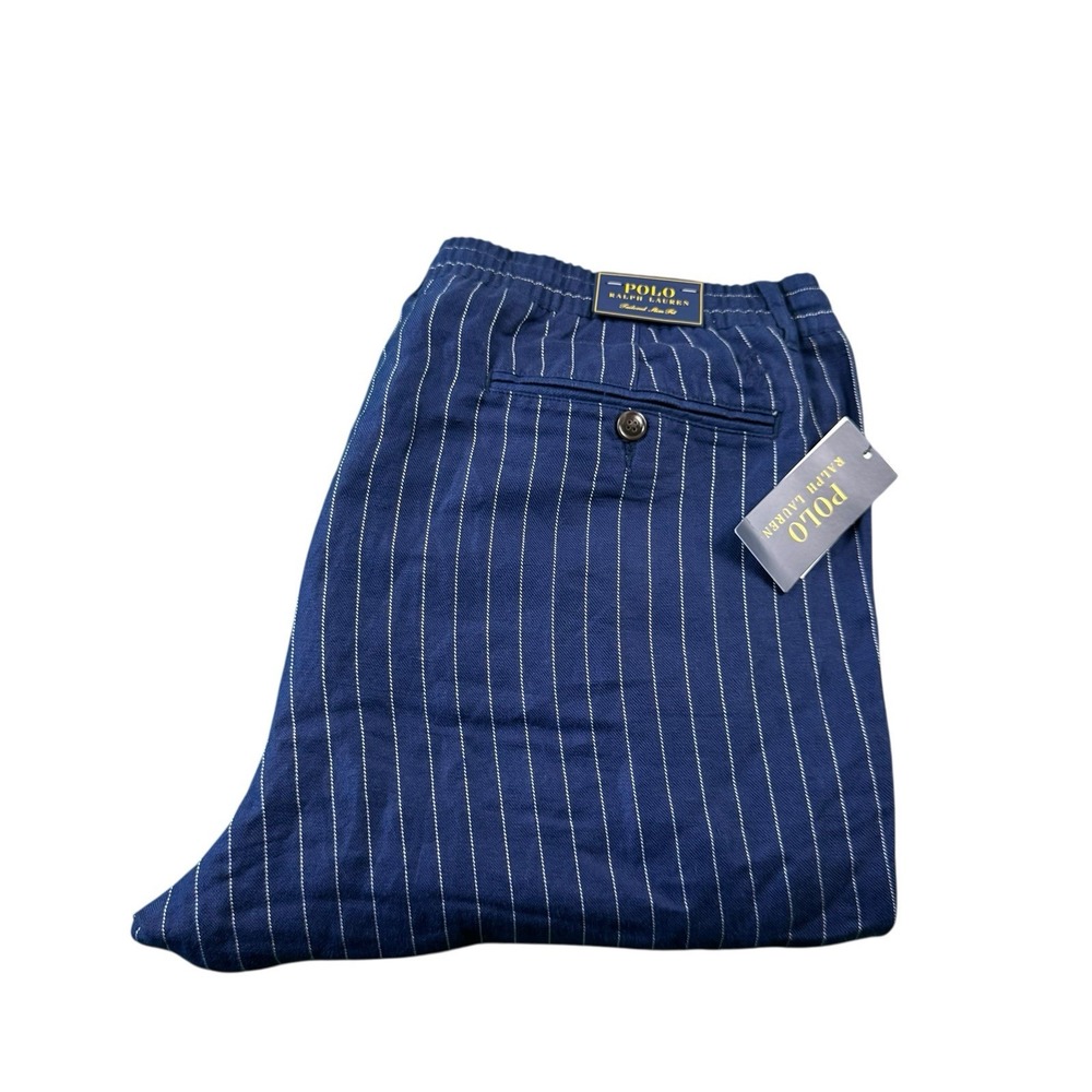 Polo Ralph Lauren Blue Striped Linen Blend Men's Trouser Pant Size XL Slim NWT